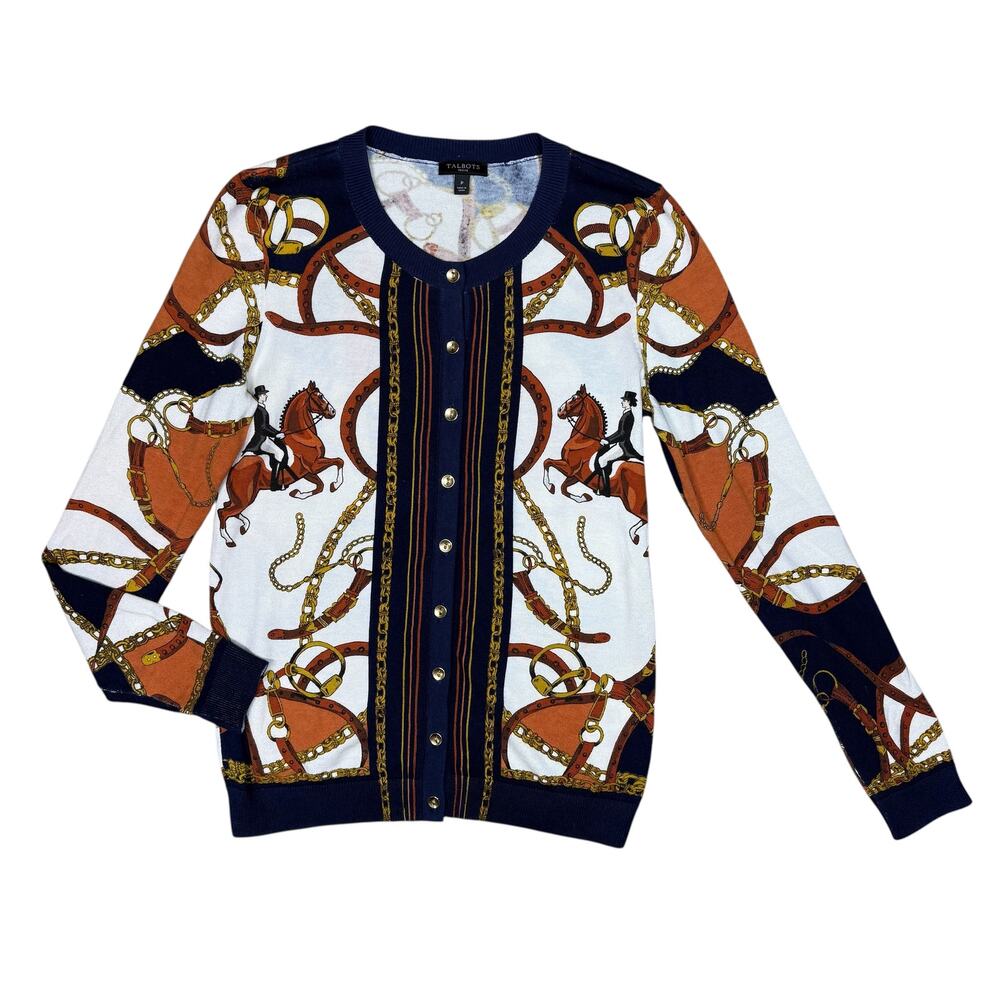 Talbots Equestrian Print Charing Cardigan XS Petite